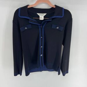 Misook acrylic Black Ponte Knit Blue full Buttoned long sleeve Cardigan womens s